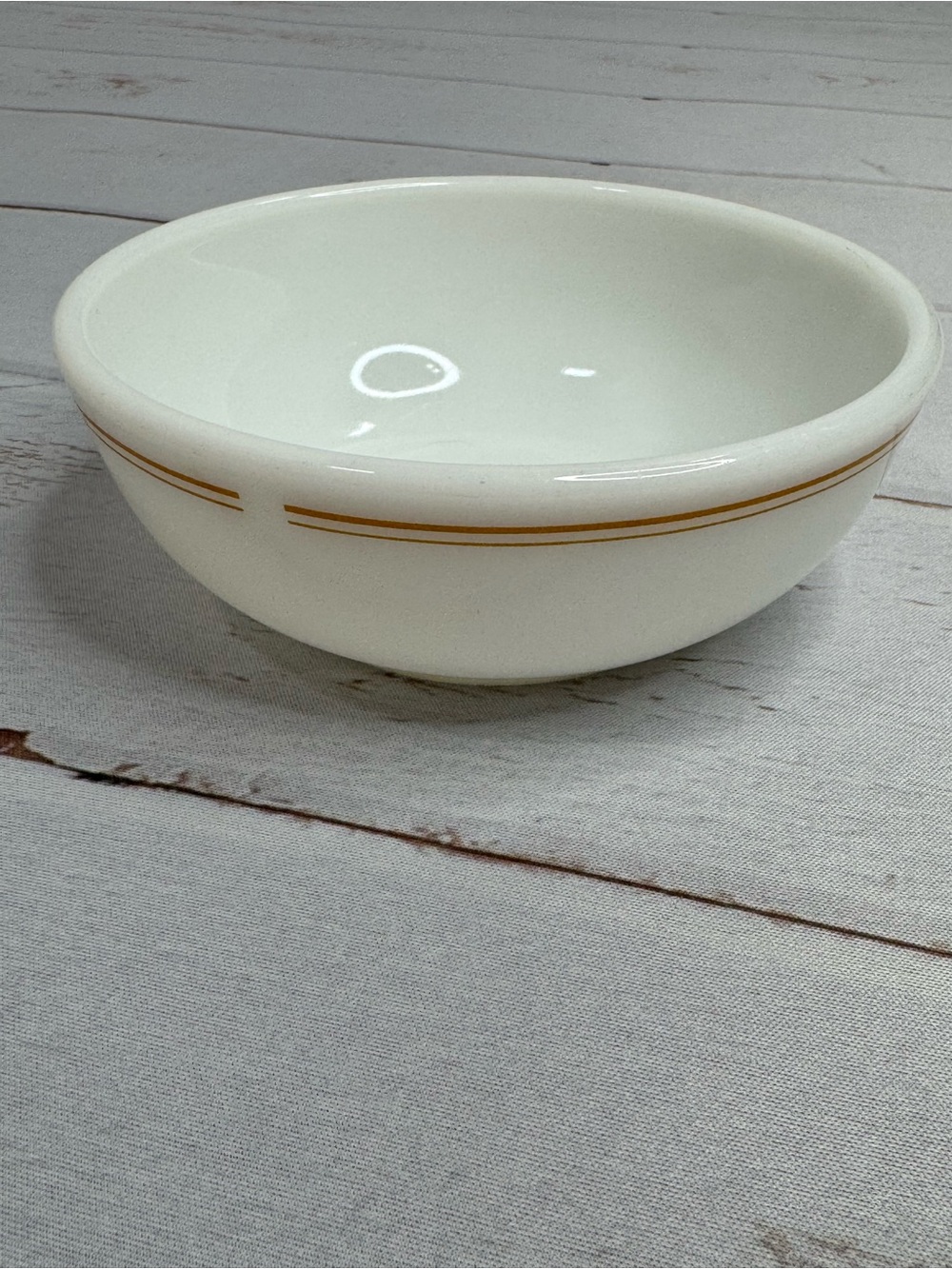 Vintage Corning "Decor" Milk Glass Bowl Gold Double Stripe Dinnerware